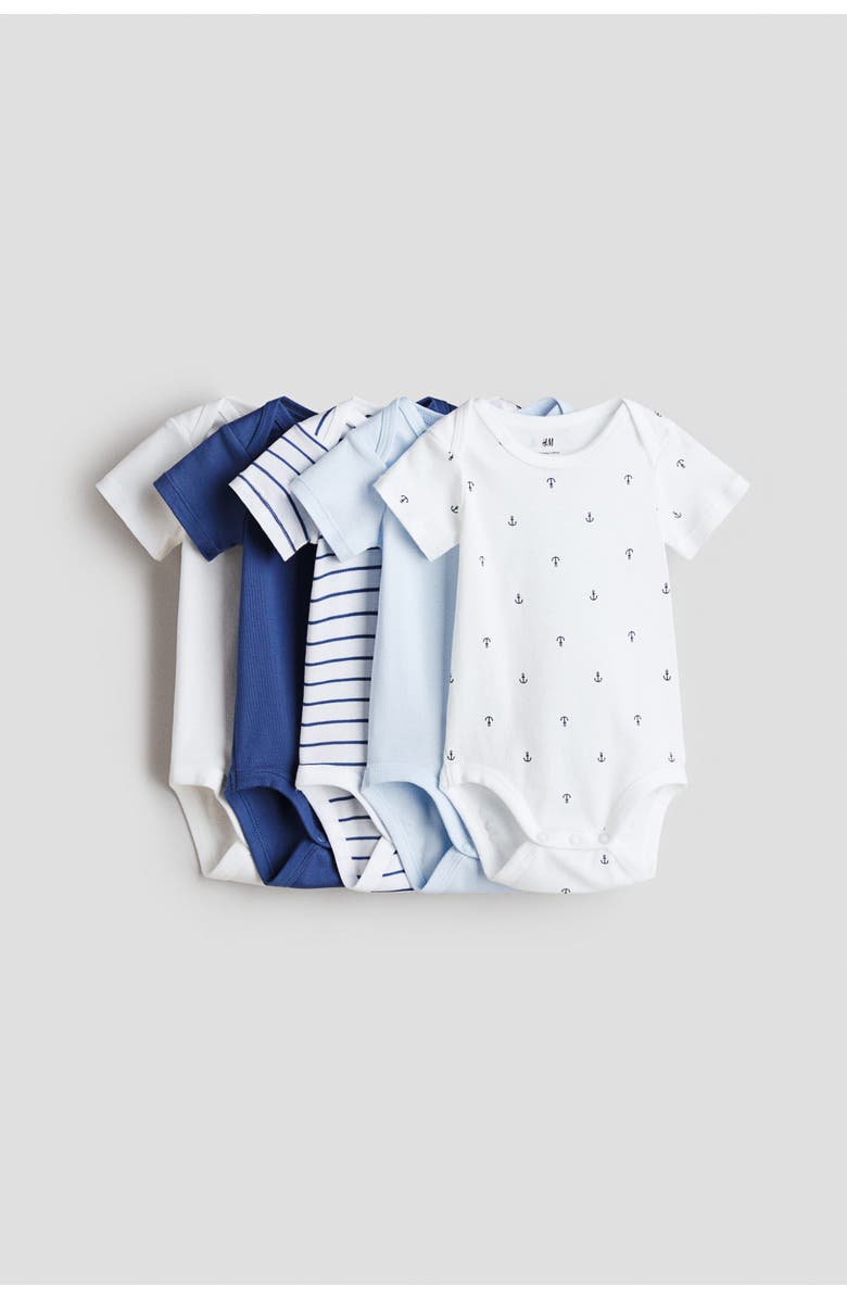 H&M 5-pack cotton bodysuits, Main, color, Blue/Anchors