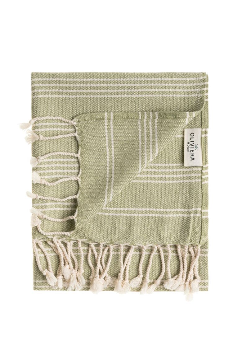 Essential Stripe Turkish Cotton Hand Towels - Set of 2, Alternate, color, Sage Green