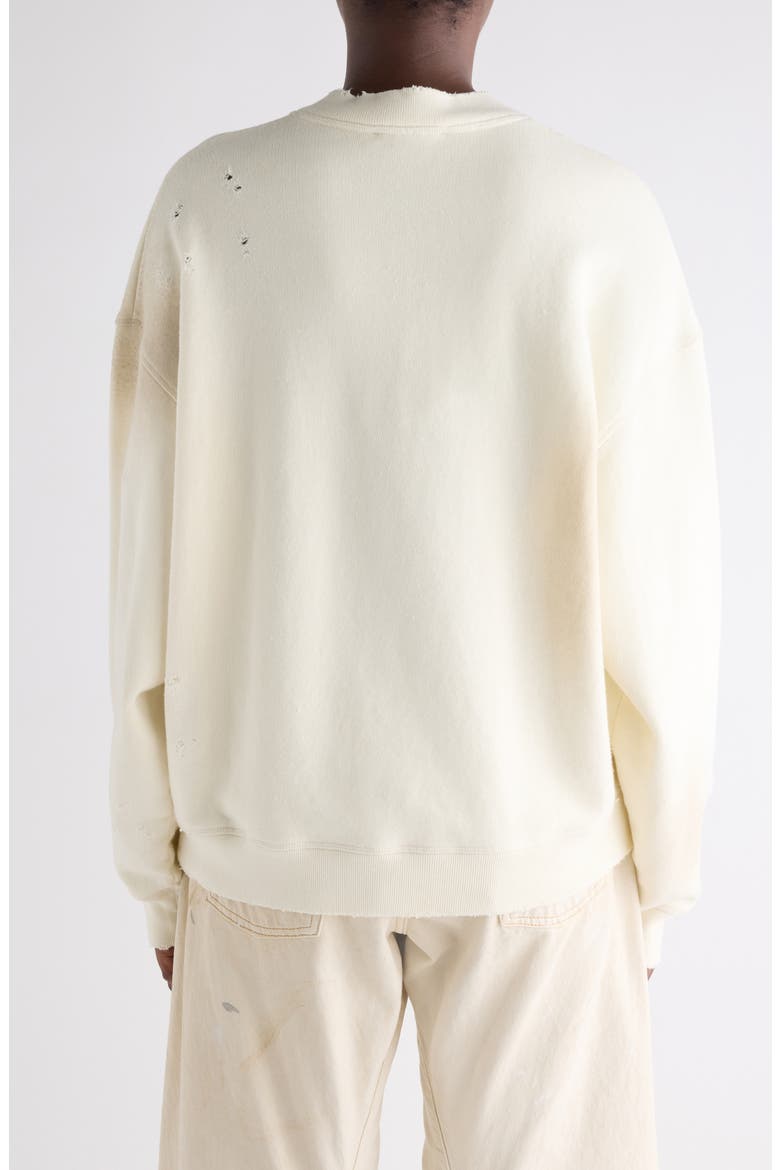 Logo Distressed Cotton Fleece Henley Sweatshirt, Alternate, color, OFF WHITE