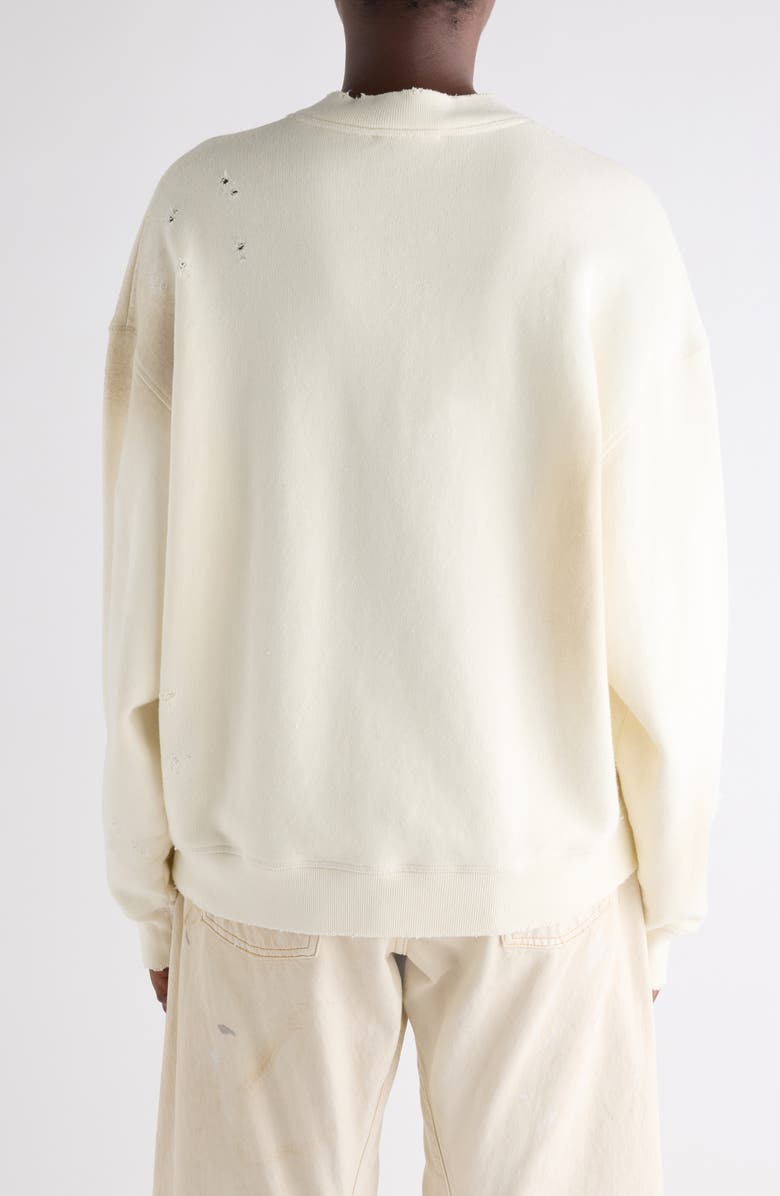 Acne Studios Logo Distressed Cotton Fleece Henley Sweatshirt, Alternate, color, Off White