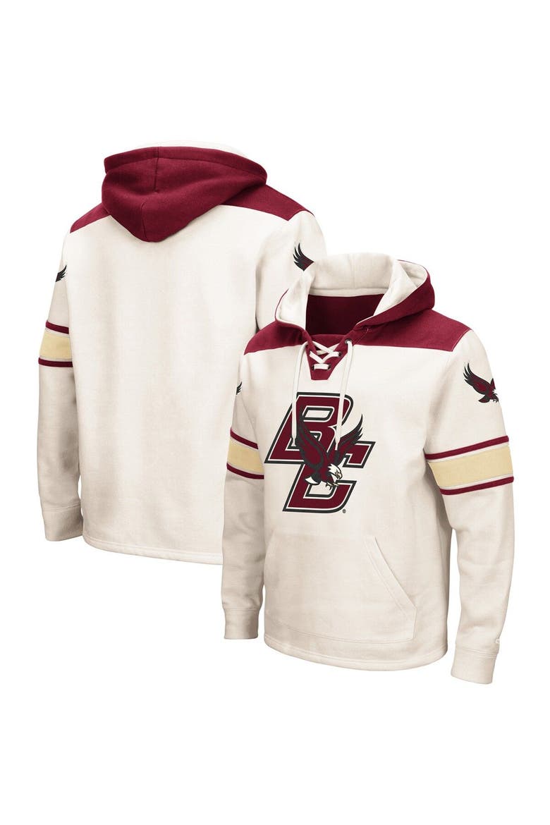 Men's Colosseum Cream Boston College Eagles 2.0 Lace-Up Pullover Hoodie, Main, color, Cream