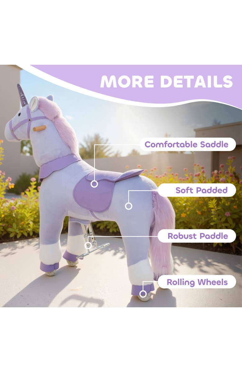 Qaba Ride on Unicorn Toy for Kids Plush Baby Rocking Horse Mechanical Walking Animal with Wheels No Batteries Required, Alternate, color, Blue