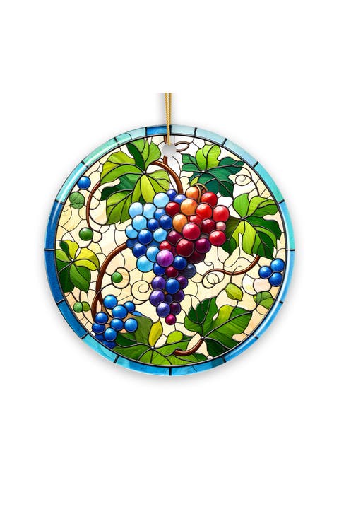 Grape Vineyard Stained Glass Themed Ceramic Ornament