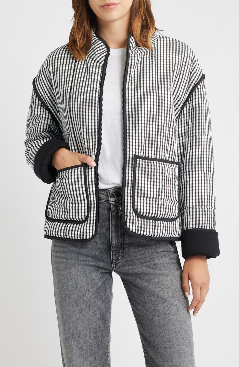 Thread & Supply Quilted Jacket, Main, color, Black White Gingham