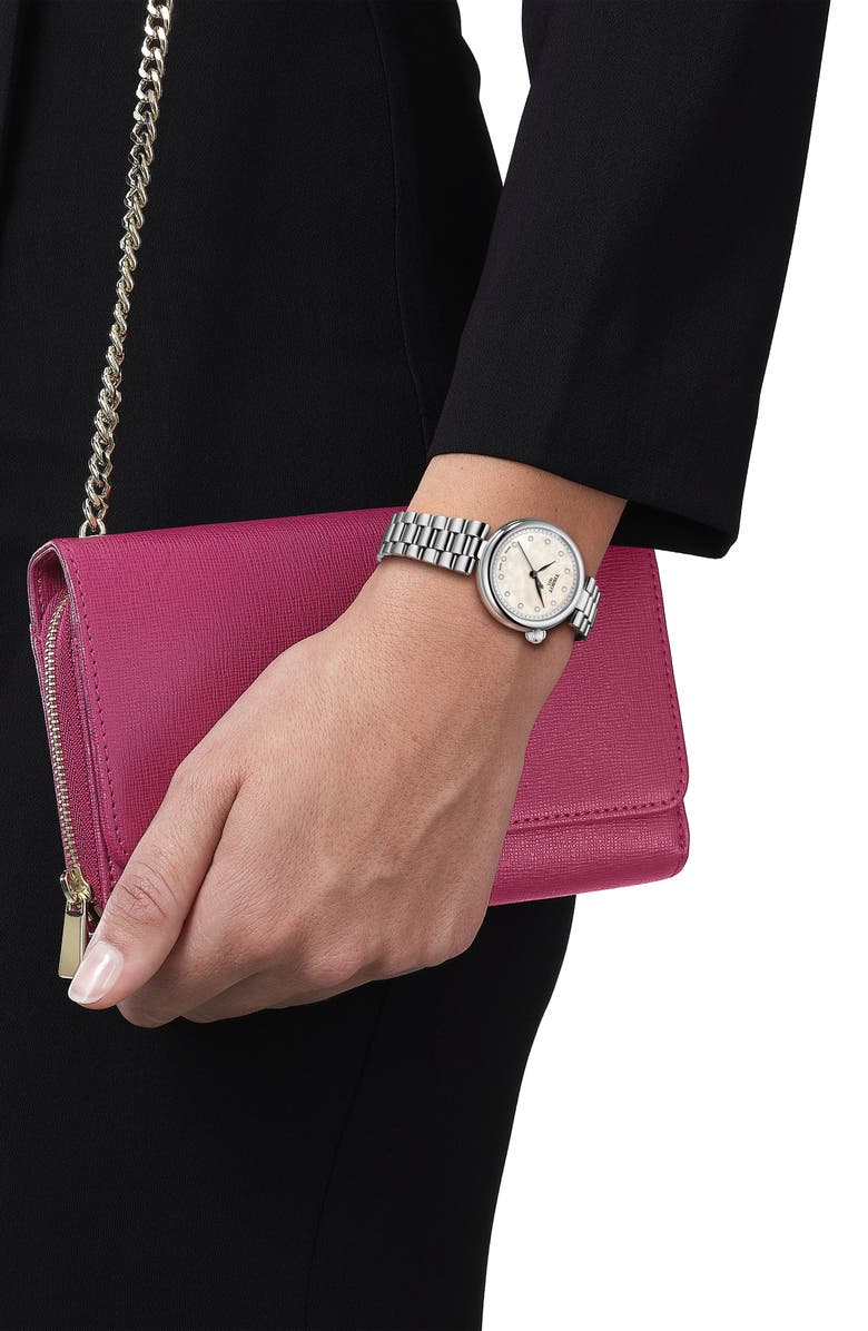 Tissot Desire Mother-of-Pearl & Diamond Bracelet Watch, 28mm, Alternate, color, White/Silver