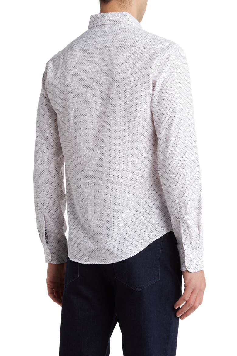 Polka Dot Print Stretch Button-Up Sport Shirt, Alternate, color, WHITE