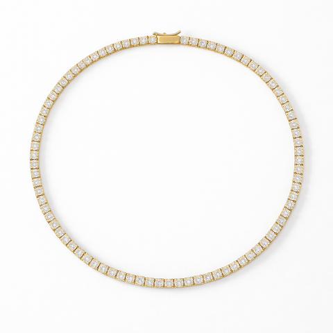 Gold-Tone Round Cut Crystal Tennis Necklace