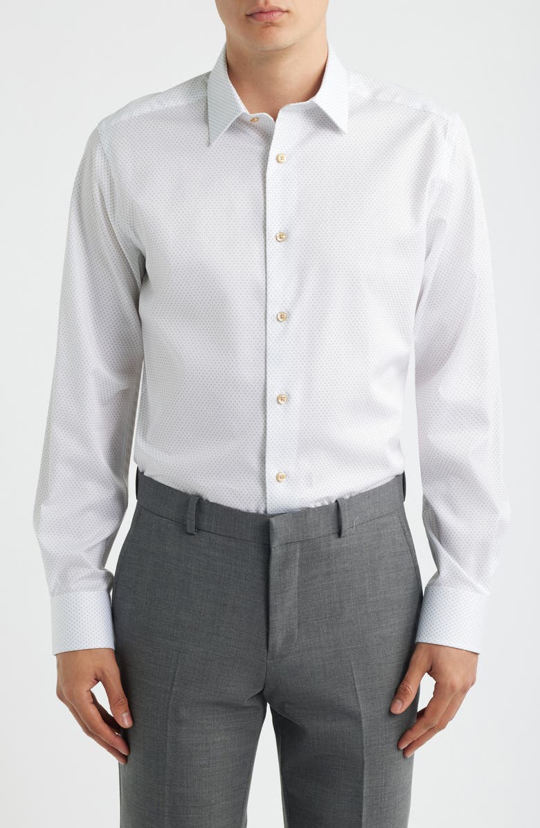 David Donahue Trim Fit Neat Cotton Twill Dress Shirt, Main, color, White/ Dune