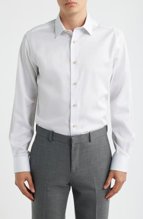 Trim Fit Neat Cotton Twill Dress Shirt