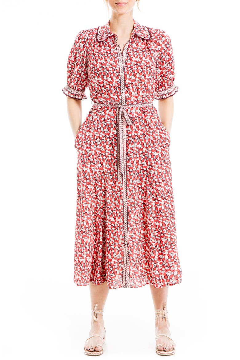 Collared Shirt Dress, Main, color, CBRNT RED LILY VINES