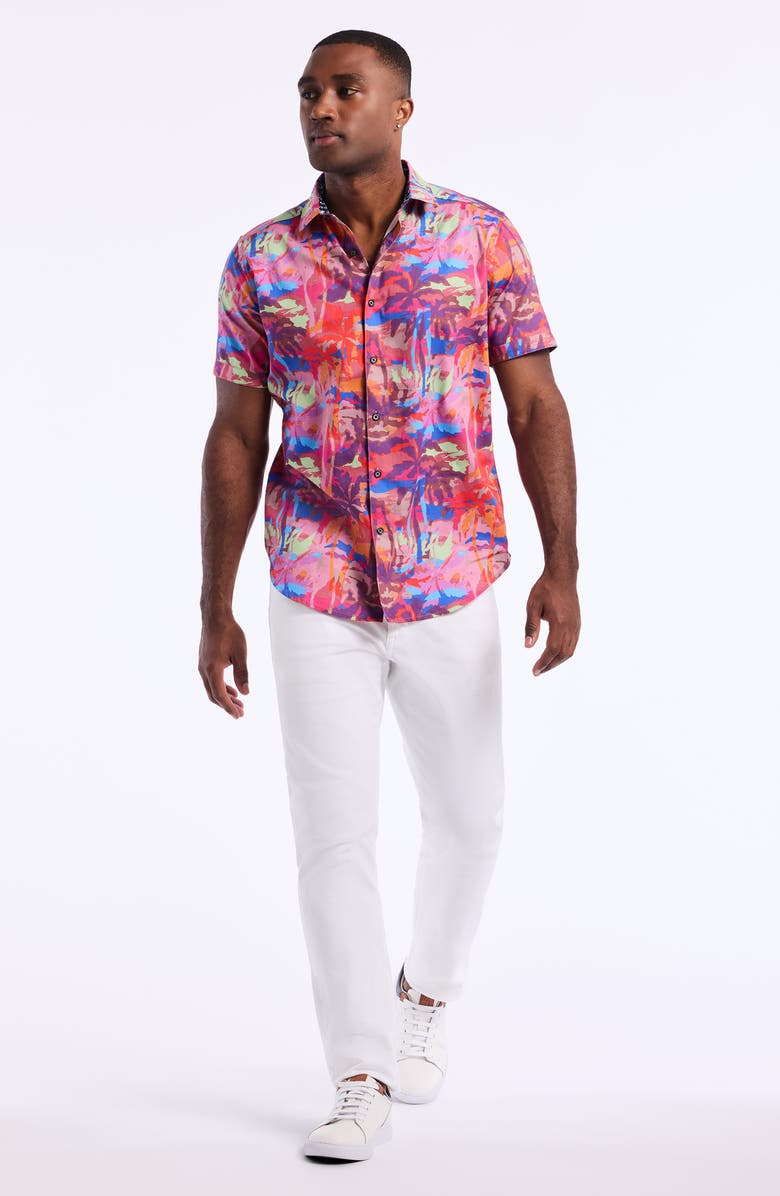 Robert Graham Pasco Short Sleeve Cotton Button-Up Shirt, Alternate, color, Pink Multi
