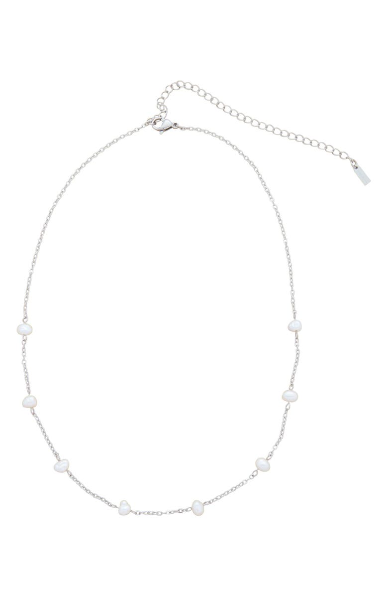 st. Moran Freshwater Pearl Station Necklace, Main, color, Silver-White