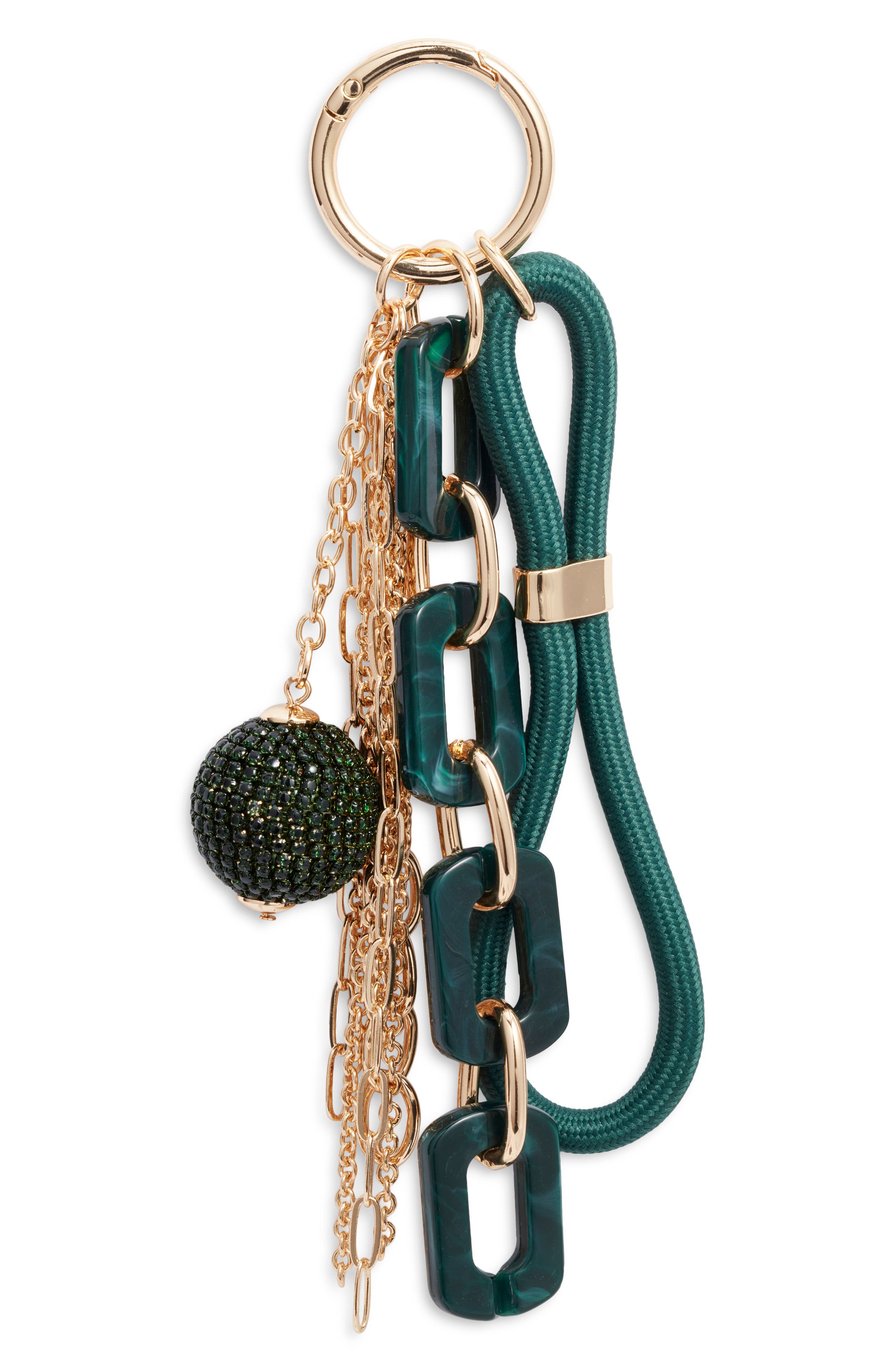 Chelsea28 Crystal Ball & Chain Bag Charm, Main, color, Green Multi- Gold
