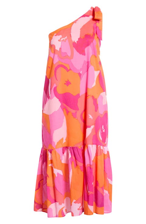 Floral One-Shoulder Cotton Dress (Plus)