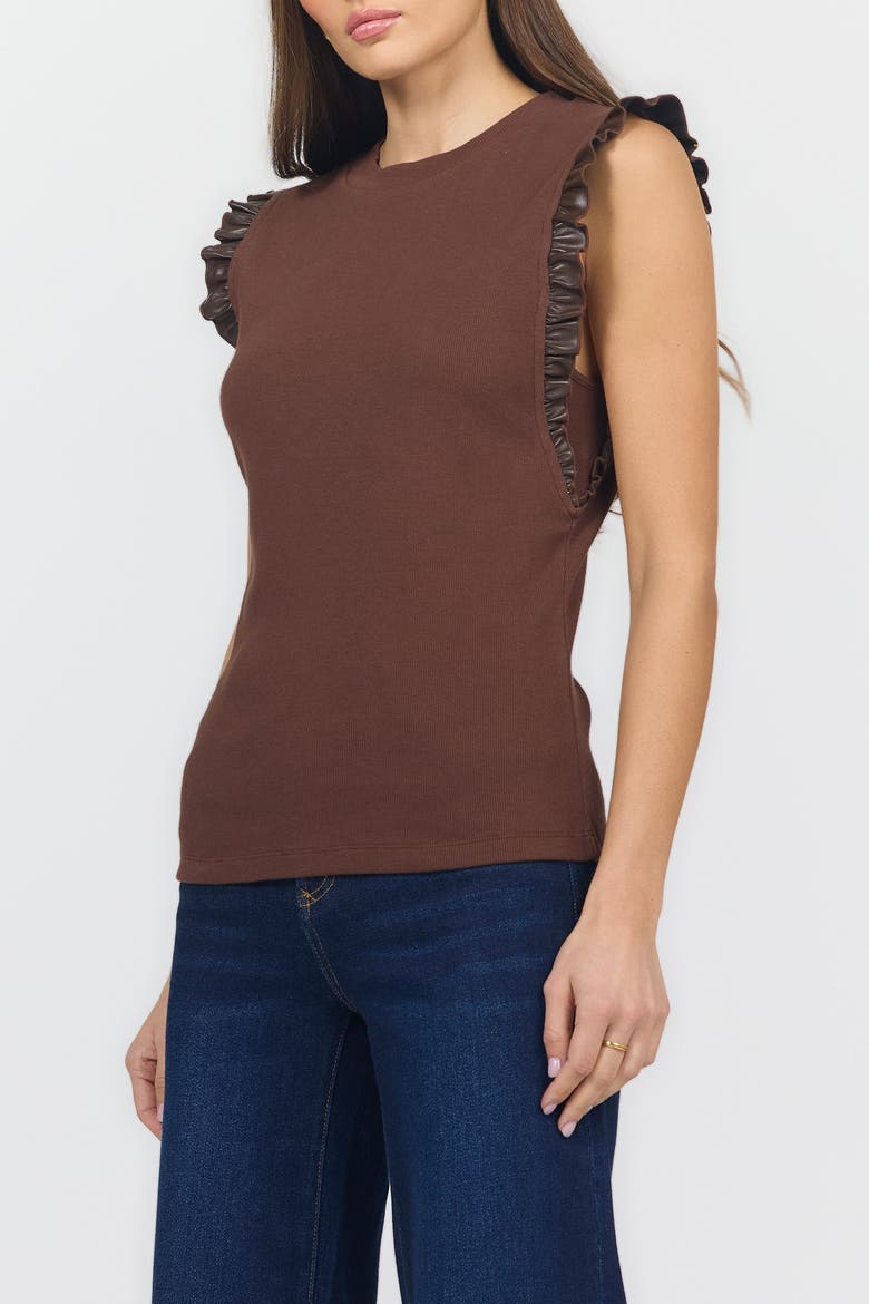 Bridget Leather Ruffle Rib Tank, Alternate, color, Shaved Chocolate
