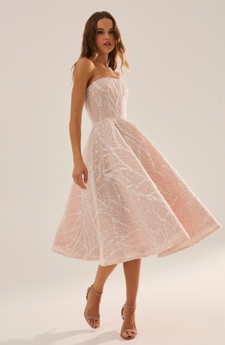 HELSI Vivi Embellished Strapless Cocktail Midi Dress, Alternate, color, Off White/ Nude