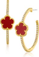 CZ by Kenneth Jay Lane Faux Coral Clover Cubic Zirconia Pavé Hoop Earrings