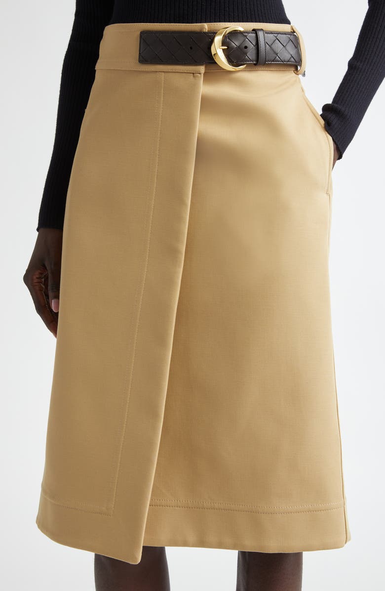 Bottega Veneta Intrecciato Belted Cotton Canvas Skirt, Alternate, color, Pale Oak