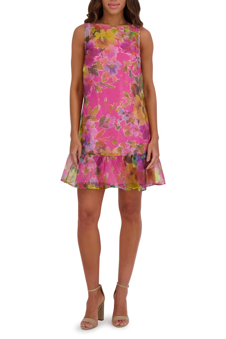 Printed Organza Minidress, Main, color, PINK MULTI