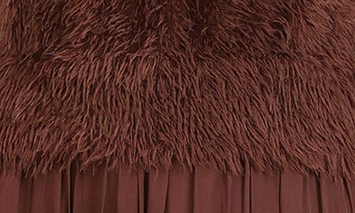 Avec Les Filles Long Sleeve Mixed Media Maxi Dress In Brown