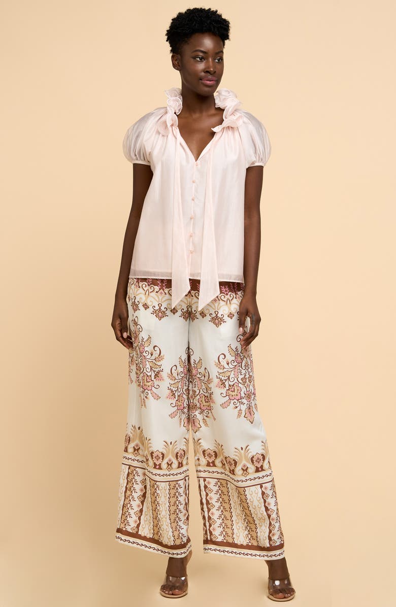 CIEBON Betty Puff Sleeve Tie Neck Top, Alternate, color, 