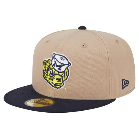 Men's New Era Khaki Michigan Wolverines Throwback Two-Tone 59FIFTY Fitted Hat