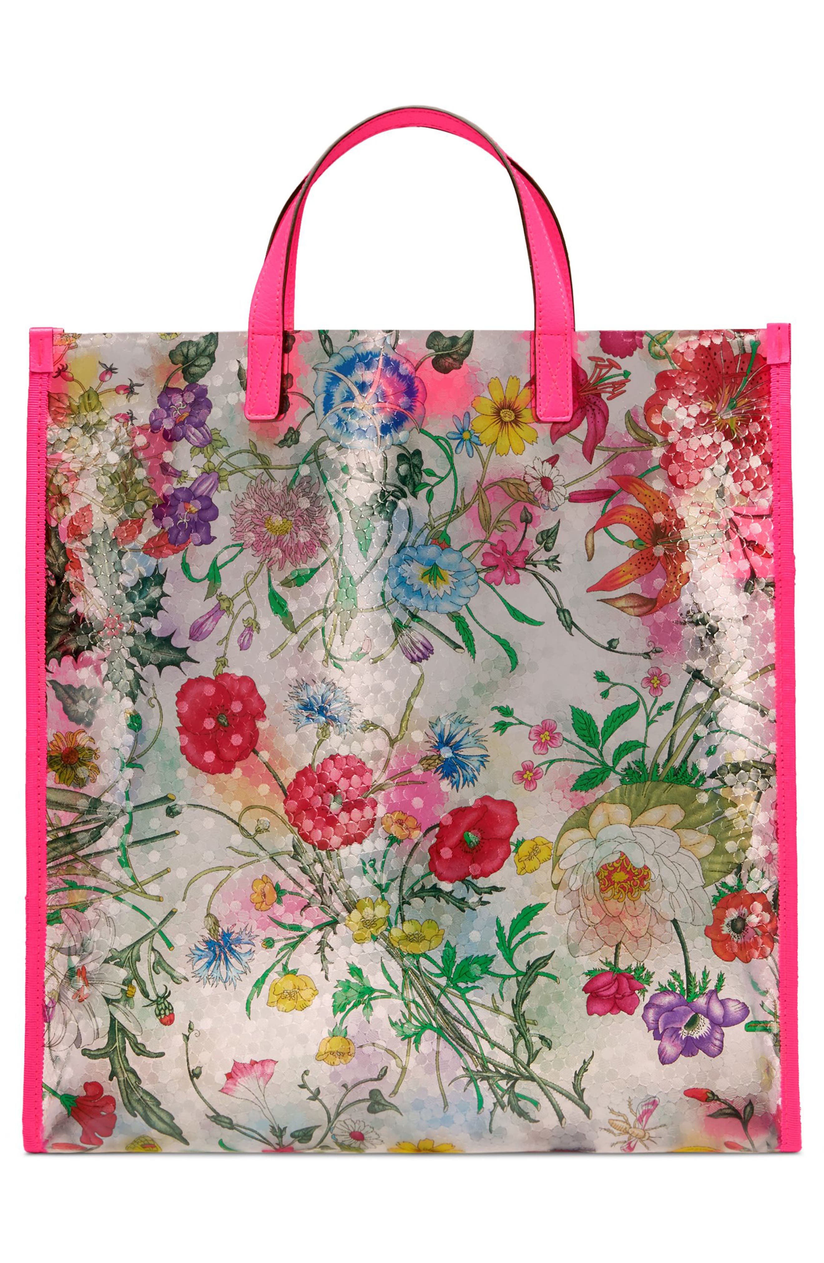Gucci Flora Print Textured Vinyl Tote, Alternate, color, 