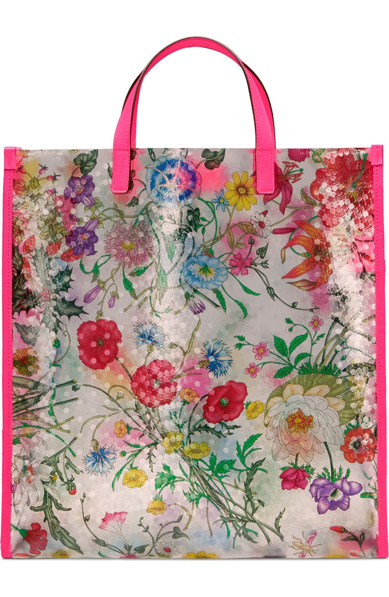 Gucci Flora Print Textured Vinyl Tote, Alternate, color,
