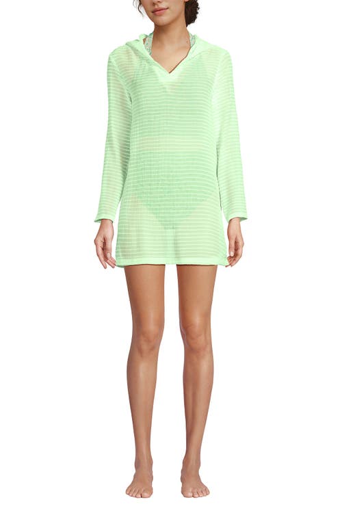 Shop Lands' End Cotton Jersey Long Sleeve Hooded Swim Cover-up Dress In Icy Mint Green