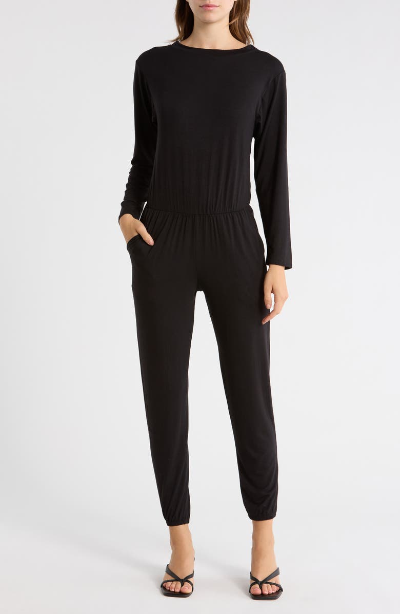 GO COUTURE Long Sleeve Jumpsuit, Main, color, Black