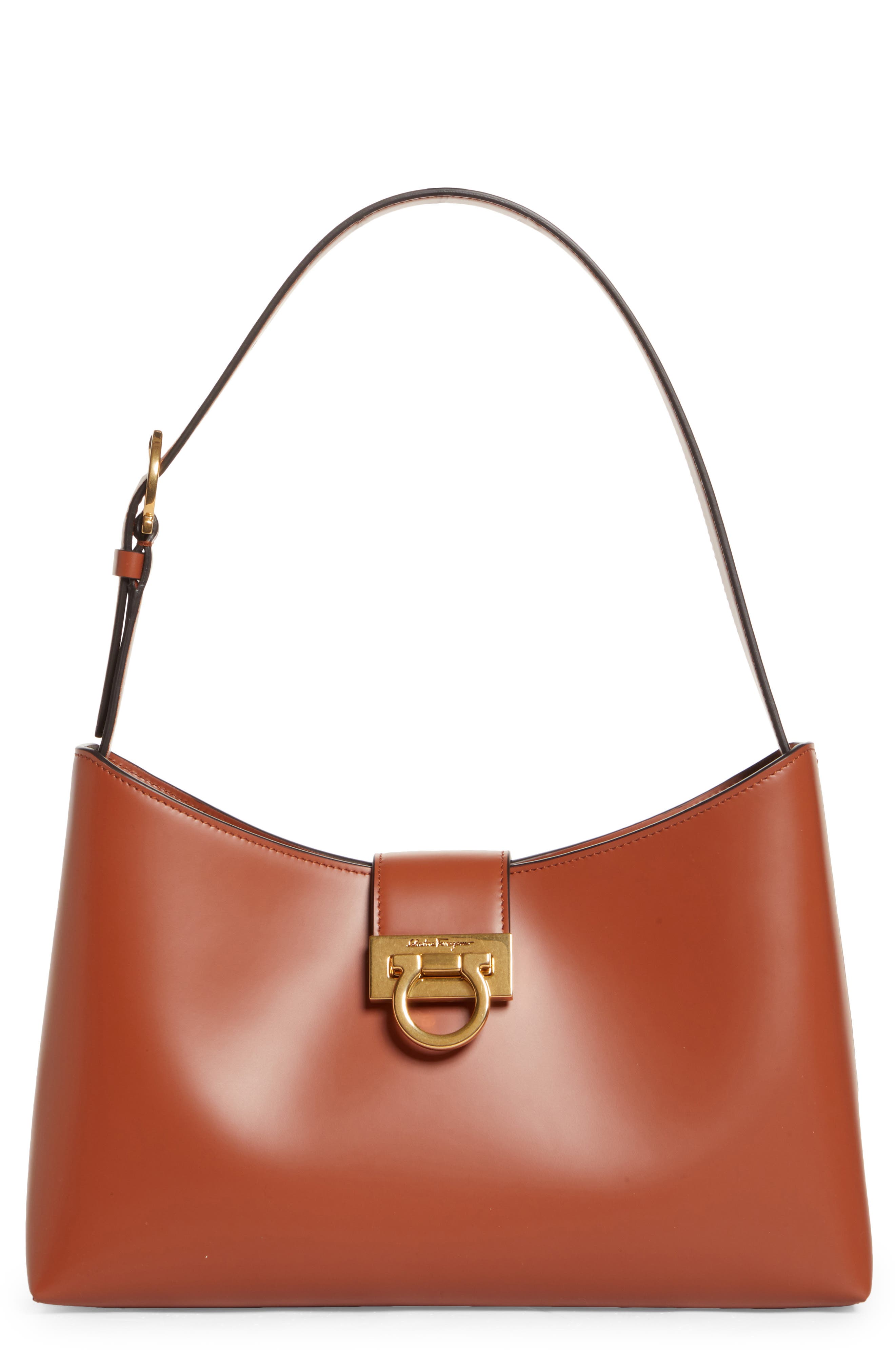 FERRAGAMO Trifolio Leather Shoulder Bag, Main, color, 