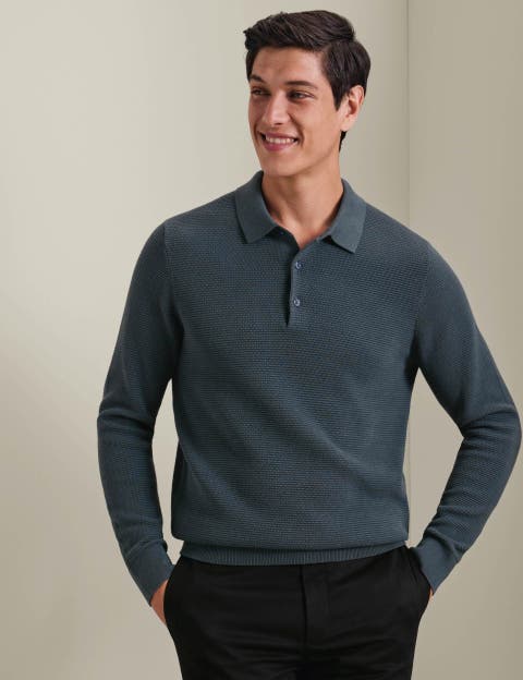 Knit Texture Long Sleeve Cotton Polo