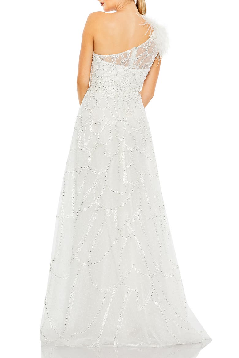 Beaded One-Shoulder A-Line Gown, Alternate, color, IVORY