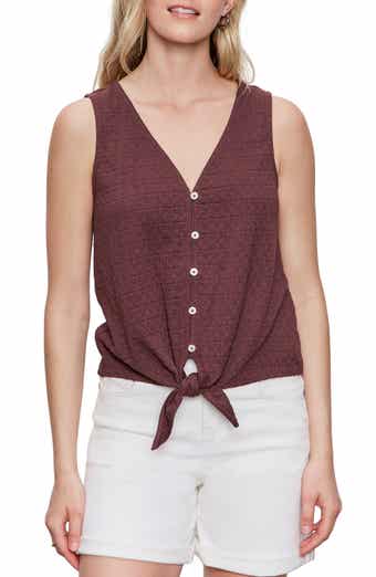 Sanctuary Vacation Textured Tie Front Button-Up Tank