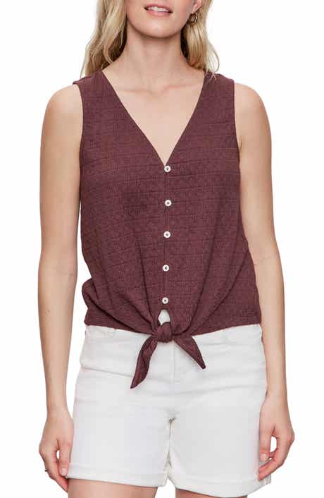Sanctuary Vacation Textured Tie Front Button-Up Tank