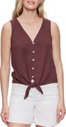 Sanctuary Vacation Textured Tie Front Button-Up Tank