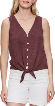 Sanctuary Vacation Textured Tie Front Button-Up Tank