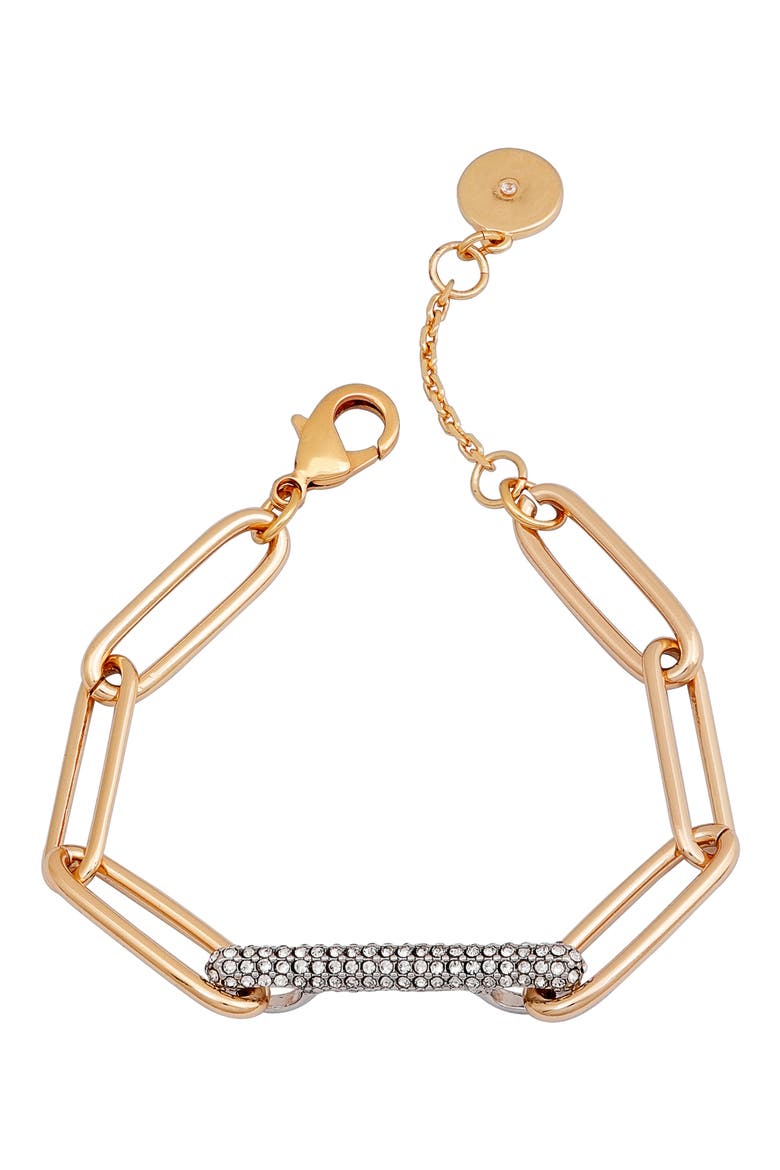 Pavé Paper Clip Link Bracelet, Main, color, GOLD / SILVER / CRYSTAL