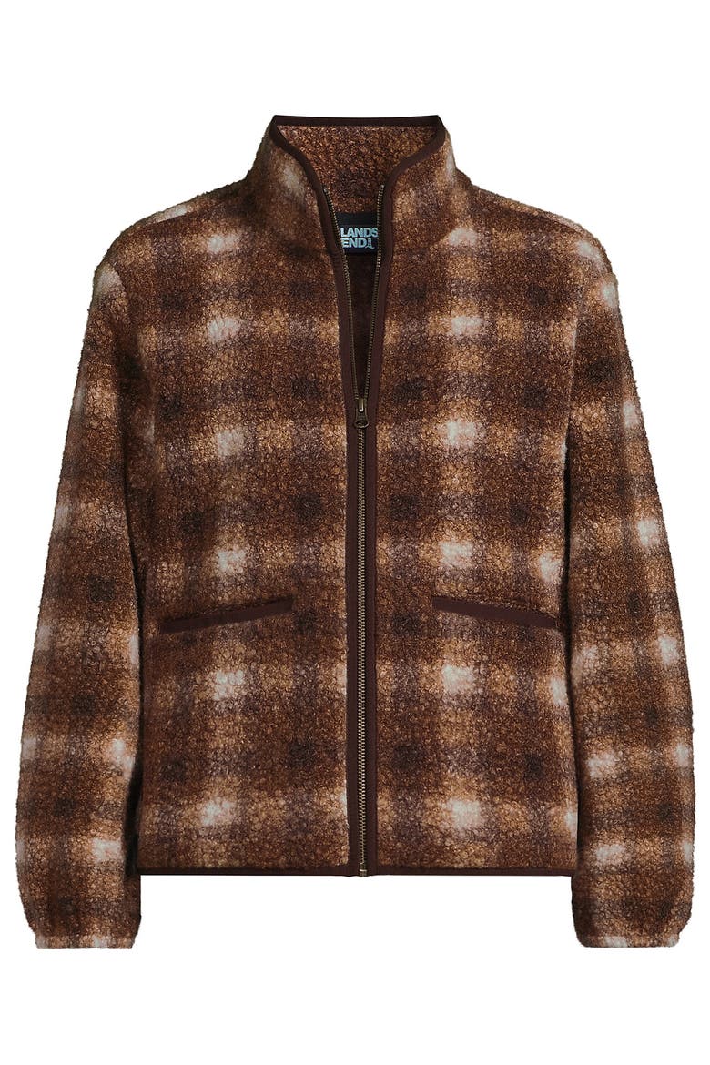 Boucle Fleece Jacket, Alternate, color, Rich Coffee Tonal Plaid