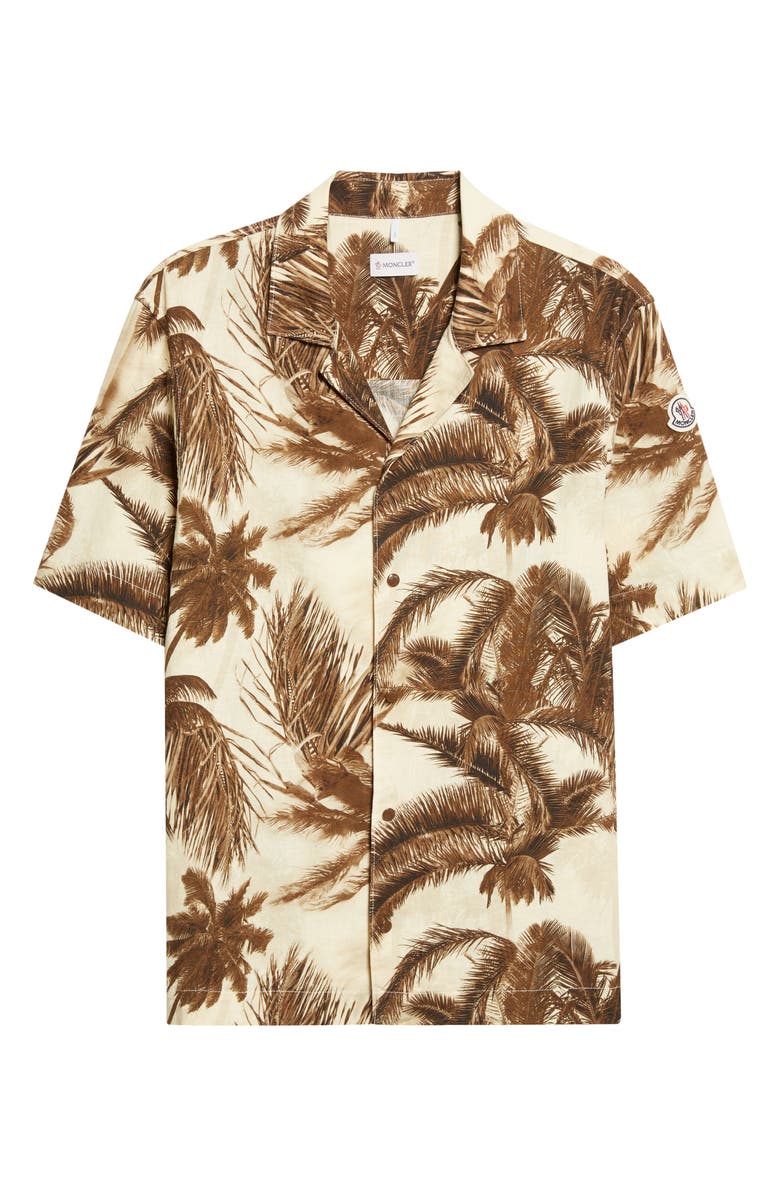 Moncler Cotton & Flax Camp Shirt, Alternate, color, Beige