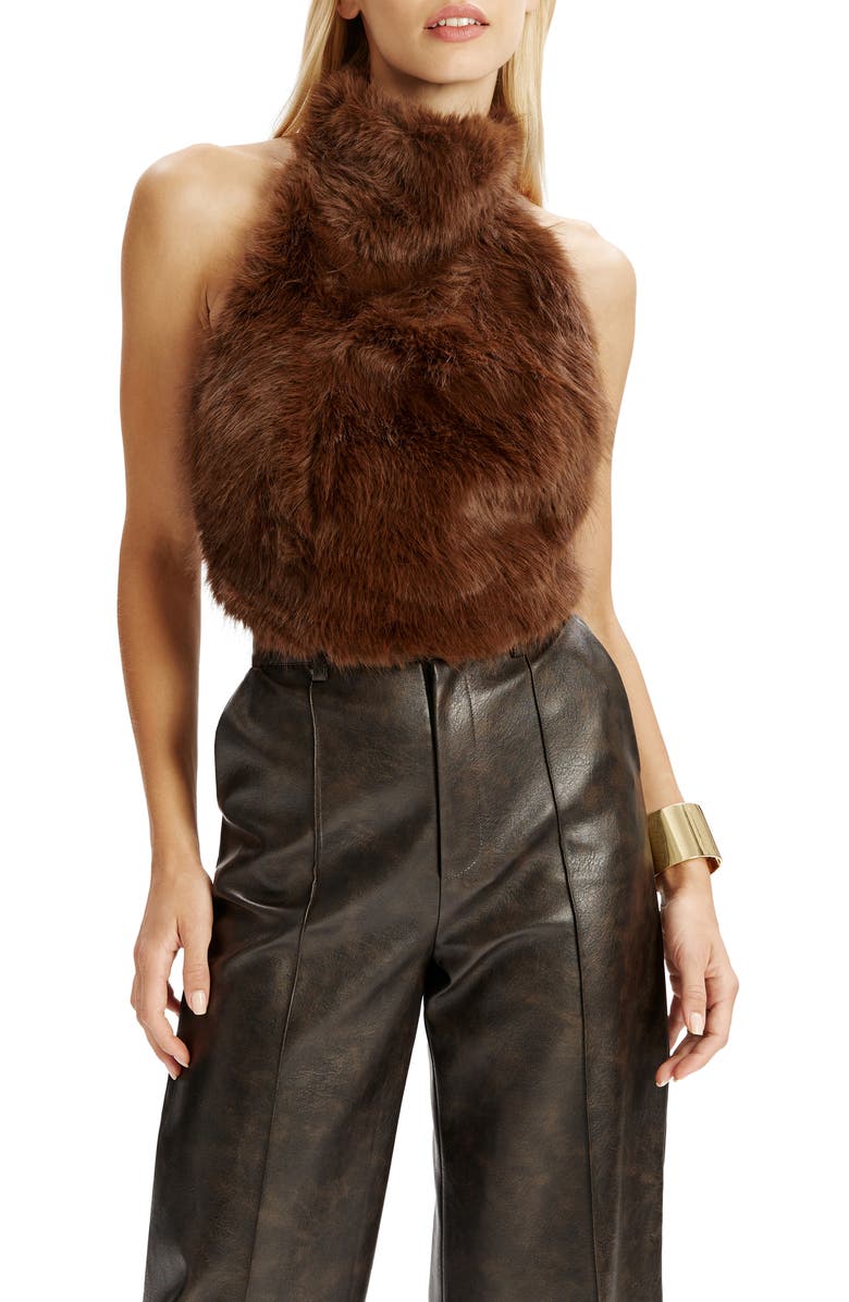 Bardot Juliettta Faux Fur Halter Top, Main, color,