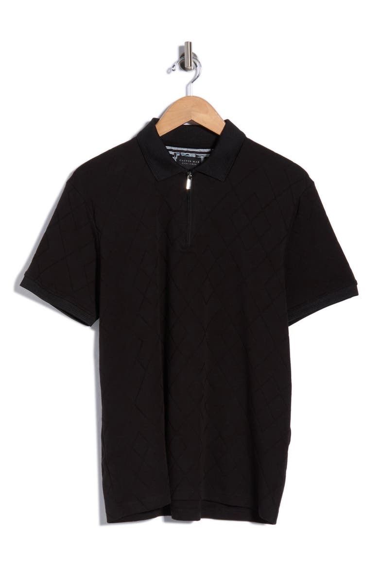 Geo Textured Quarter Zip Polo, Main, color, BLACK