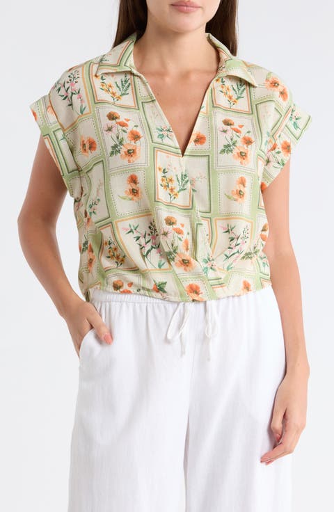 Johnny Collar Short Sleeve Crop Top
