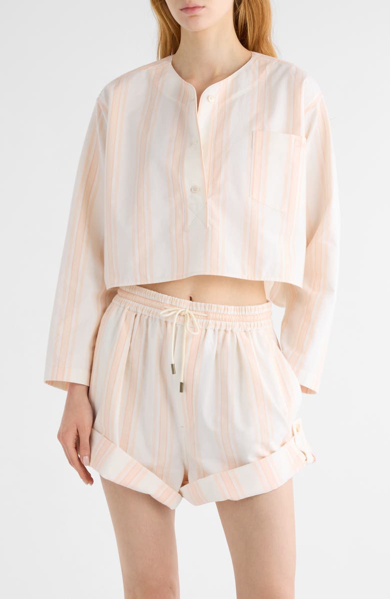 Chloé Soft Stripe Organic Cotton Crop Shirt, Main, color, White Pink