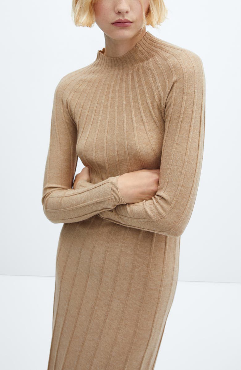 MANGO Long Sleeve Funnel Neck Rib Sweater Dress, Alternate, color, 