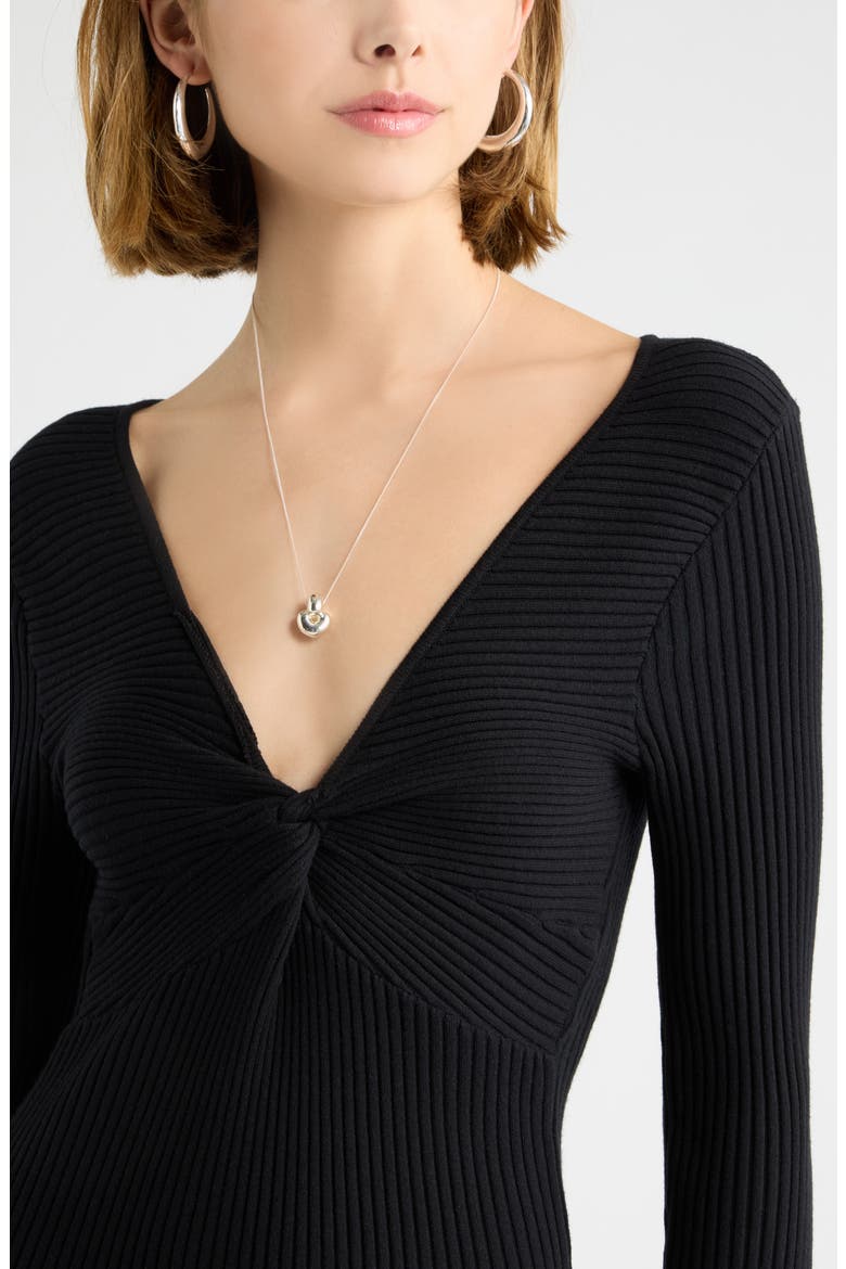 Knot Front Long Sleeve Sweater Dress, Alternate, color, BLACK