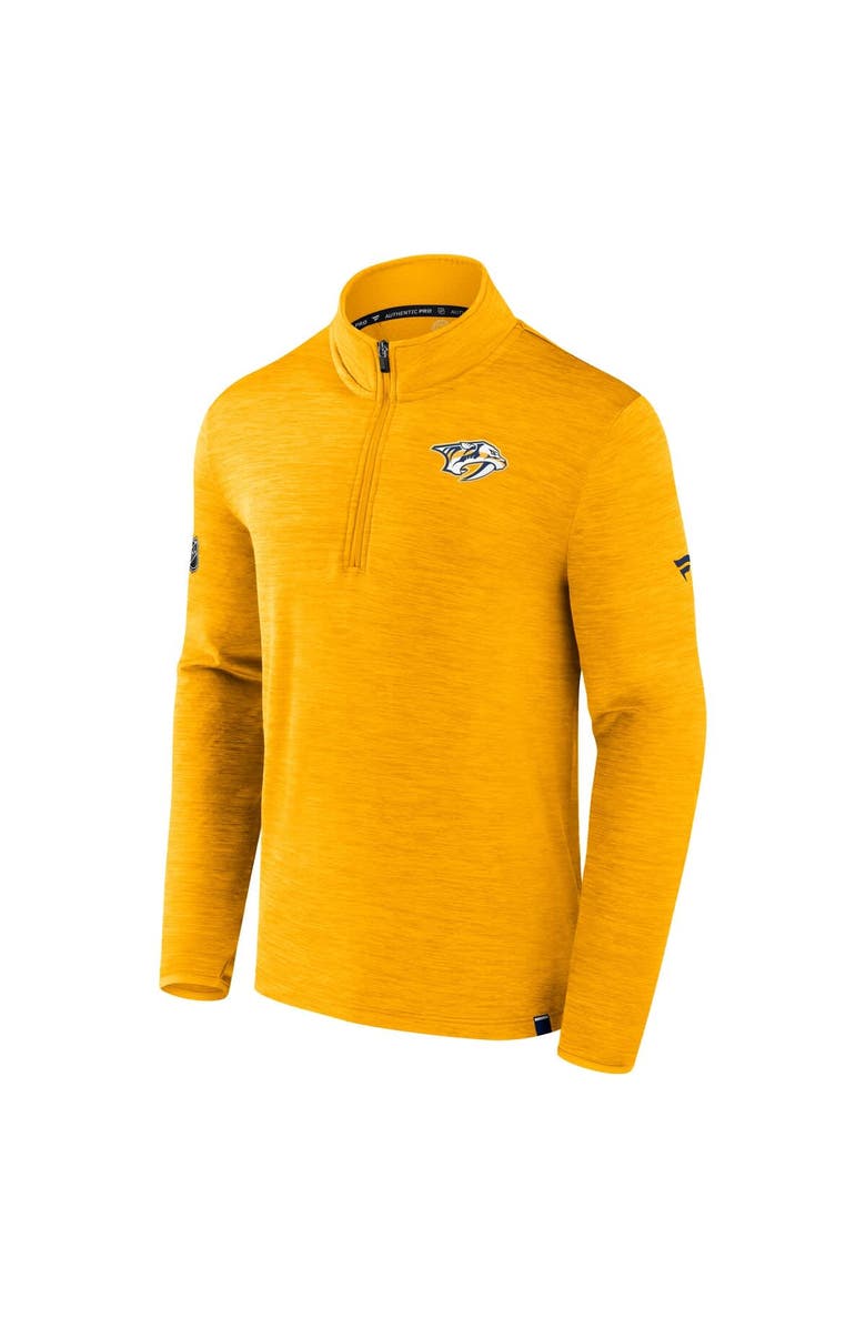 FANATICS Men's Fanatics  Heather Gold Nashville Predators Authentic Pro Lightweight Quarter-Zip Pullover, Alternate, color, 