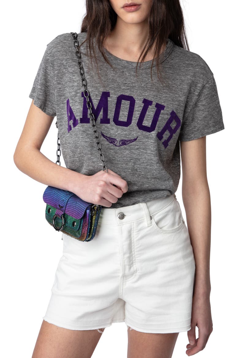 Flamme Amour Cotton Blend T-Shirt, Alternate, color, GRIS CHINE