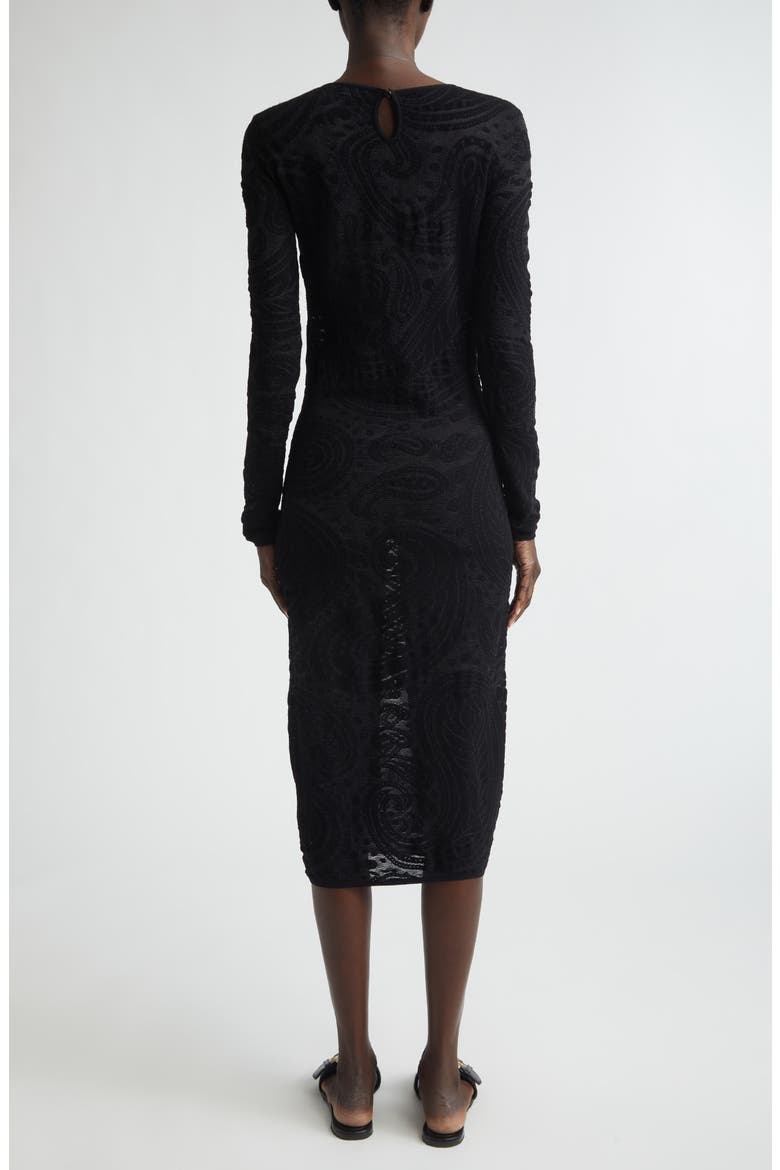 Paisley Intarsia Long Sleeve Midi Sweater Dress, Alternate, color, BLACK