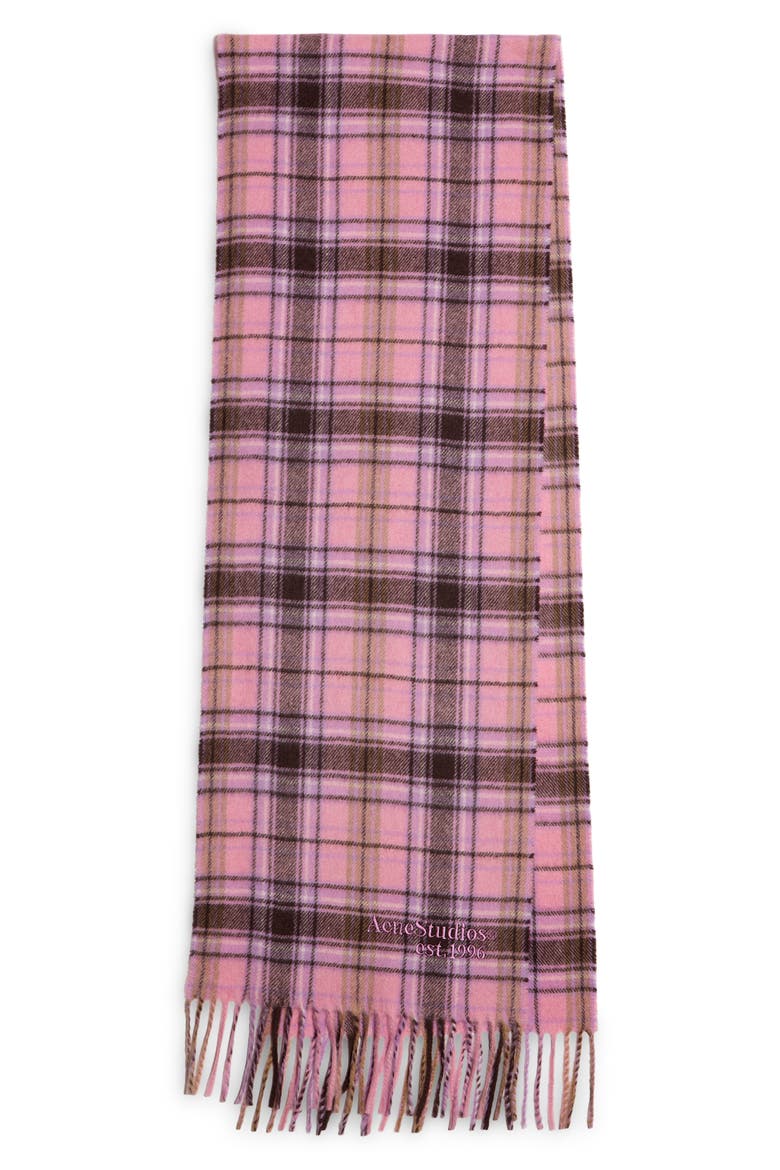 Canada Check Recycled Cashmere Blend Fringe Scarf, Main, color, PINK/ BLACK